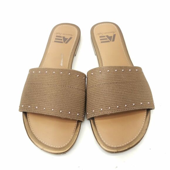 American Eagle Sandals Slip On Brown Slides Flats Wide Strap Womens Size 5 - Picture 2 of 6
